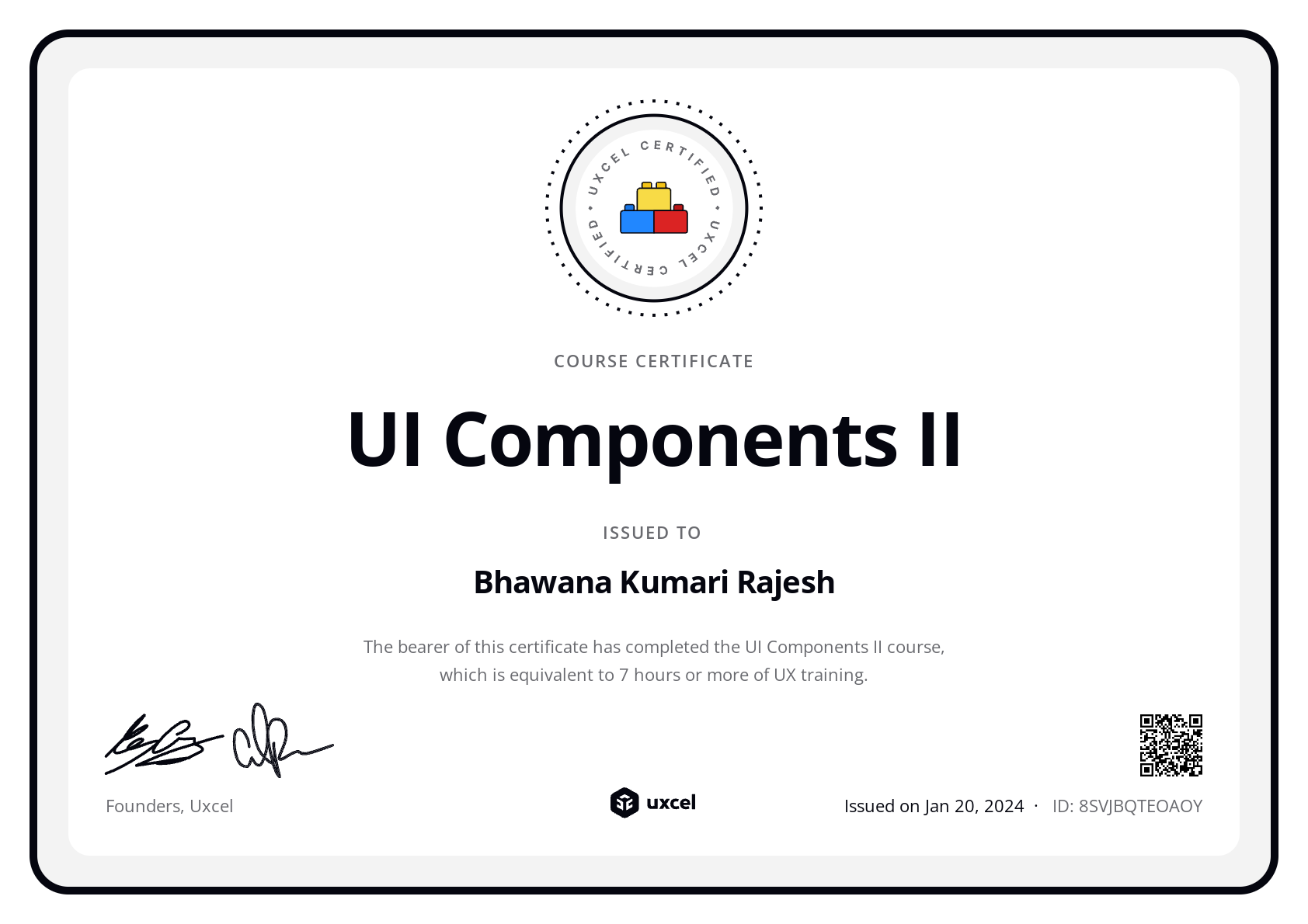 Bhawana Kumari Rajesh's certificate